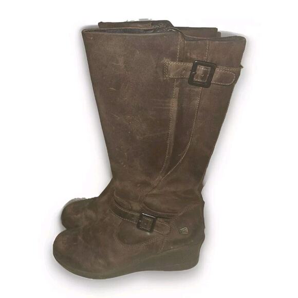 KEEN Leather Boots Womens Size 8 Scots Tall Wedge 1013740 Brown Zip $180 - Picture 3 of 9
